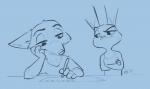 anthro blue_background clothed clothing crossed_arms dialogue duo female inner_ear_fluff male paper pen simple_background taxes text tuft alec8ter conditional_dnp disney zootopia judy_hopps nick_wilde canid canine fox lagomorph leporid mammal rabbit red_fox true_fox 2017 english_text monochrome signature