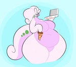 anthro belly big_belly big_breasts breasts container curvy_figure dragon english_text eyelashes featureless_breasts featureless_crotch female food generation_6_pokemon goodra hi_res mythological_creature mythological_scalie mythology navel nintendo overweight overweight_anthro overweight_female pizza pizza_box pizza_slice pokemon pokemon_(species) scalie simple_background solo swallowpancakes tail text thick_tail thick_thighs voluptuous voluptuous_anthro voluptuous_female wide_hips
