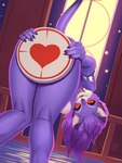 anthro bent_over breasts covering covering_self female fur hair heart_symbol looking_at_viewer nude purple_body purple_fur purple_hair red_sclera solo teasing teasing_viewer white_body white_fur hacatiko trials_of_mana belladonna_(trials_of_mana) felid feline mammal 2024 3:4 hi_res