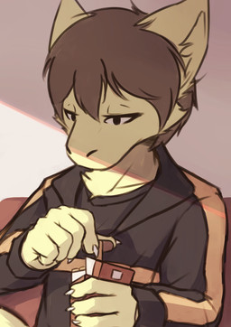 anthro brown_hair cigarette clothing depression fur furniture hair jacket male sofa solo tobacco topwear yellow_body yellow_fur unit_no04 mythology unit_04 dragon furred_dragon furred_scalie mythological_creature mythological_scalie scalie absurd_res hi_res