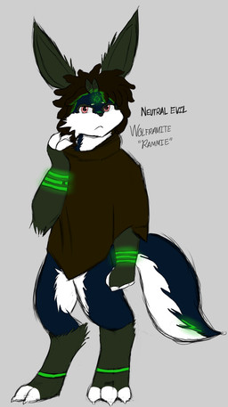 anthro brown_hair cowl digitigrade dreadlocks glowing glowing_markings hair male markings multicolored_body pink_eyes solo white_fingers white_toes templar_ponyboy wolframite aerideon hi_res