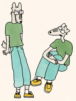 adolescent anthro clothed clothing eyewear fully_clothed glasses looking_aside looking_up male nerd open_mouth rectangular_glasses simple_background sitting solo standing white_background young young_anthro young_male borzoi canid canine canis domestic_dog hunting_dog mammal sighthound 3:4 absurd_res hi_res