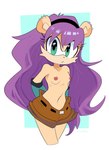 2022 anthro archie_comics bottomwear breasts clothed clothing ear_piercing erocoffee female front_view fur hair hands_behind_back herpestid hi_res long_hair looking_at_viewer mammal mina_mongoose mongoose nipple_piercing nipples piercing portrait purple_hair sega shorts solo sonic_the_hedgehog_(archie) sonic_the_hedgehog_(comics) sonic_the_hedgehog_(series) standing tan_body tan_fur three-quarter_portrait topless topless_anthro topless_female