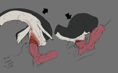 2_penises anatomy animal_genitalia animal_penis anus black_body bodily_fluids close-up directional_arrow disembodied_penis duo female female_feral feral genital_fluids genital_focus genital_slit genitals grey_background hemipenes long_tail lying motion_lines multi_genitalia multi_penis multicolored_body orifice_tugging penetration penis precum presenting presenting_vulva simple_background slim tail tailbutt text vaginal vaginal_fluids vaginal_penetration vaginal_tugging vein veiny_penis vulva vulva_focus wet white_body shebeast mythology aquatic aquatic_dragon dragon mythological_creature mythological_scalie scalie slitherin 2024 colored detailed digital_drawing_(artwork) digital_media_(artwork) hi_res sketch