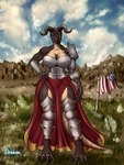 anthro armor breasts brown_body brown_scales caesars_legion cloth clothing female flag grass horn legwear legwear_armor machine mountain plant power_armor scales solo yellow_eyes dreampill fallout microsoft guersilia deathclaw deathclaw_humanoid humanoid scalie 3:4 hi_res