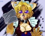 anthro big_breasts breasts breath cleaning cleavage clothed clothing collar female glass maid_uniform solo uniform wipe ryou al_(ryou) canid canine canis domestic_dog mammal 5:4 digital_media_(artwork) oekaki