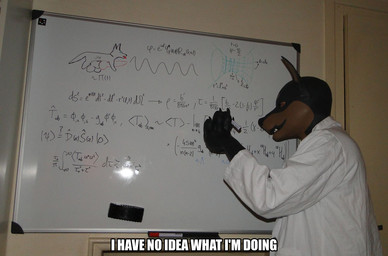 animal_genitalia animal_penis anthro balls canine_genitalia canine_penis clothing costume feral fursuit genitals hyper information_board knot male math penis real science scientist solo text whiteboard grey_jackal_(artist) canid canine canis domestic_dog mammal english_text grandfathered_content image_macro impact_(font) meme