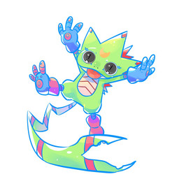 anthro blep clothing gloves green_body handwear male markings solo striped_markings striped_tail stripes tail tail_markings tongue tongue_out mar22826683 bandai_namco digimon digimon_beatbreak digimon_(species) gekkomon scalie 1:1 colored_line_art