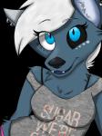 anthro black_sclera blue_body blue_eyes blue_fur bra breasts clothed clothing female fur hair panties partially_clothed shirt short simple_background solo tank_top text text_on_clothing text_on_shirt text_on_topwear topwear transparent_background underwear white_hair dodgerblue dodger_(dodgerpng) canid canine canis domestic_dog herding_dog hybrid mammal pastoral_dog welsh_corgi 2015 3:4 absurd_res alpha_channel hi_res