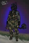 anthro bodypaint clothing curvy_figure face_paint female footwear gloves gun handwear high_heels pouch_(clothing) ranged_weapon shoes solo tactical_gear tail tail_tuft teeth thick_thighs tuft weapon wide_hips sligarthetiger dubmare canid canine mammal monster 2025 hi_res