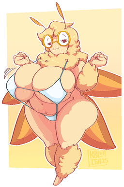 anthro big_breasts bikini breasts cleavage clothed clothing eyewear female fluffy glasses huge_breasts looking_at_viewer neck_tuft one-piece_swimsuit sling_bikini solo swimwear thick_thighs tuft two-piece_swimsuit wide_hips koolish heather_(theboobiesus) arthropod insect lepidopteran moth tagme