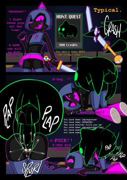 1_eye 5_fingers all_fours anthro anthro_on_bottom anthro_on_feral anthro_penetrated anthro_raped armor ass_up balls bestiality bestiality_impregnation big_balls big_penis black_balls black_body black_border black_butt black_eyes black_fur black_penis black_spikes black_vulva blush bodily_fluids border broken_sword butt clitoris clothed clothing color_coded_text crash cum cum_from_vagina cum_in_vagina cum_inside defeat_sex defeated defeated_heroine defeated_rape dialogue dominant dominant_feral dominant_male ellipsis erection exclamation_point featureless_legs female female_anthro female_on_bottom female_on_feral female_penetrated female_raped feral feral_dominating_anthro feral_dominating_female feral_on_top feral_penetrating feral_penetrating_anthro feral_penetrating_female feral_rape feral_raping_anthro fingers forced forced_impregnation forced_vaginal from_behind_position fucked_silly fur genital_fluids genitals green_eyes green_outline group head_down head_down_ass_up head_spikes holding_melee_weapon holding_object holding_sword holding_weapon humanoid_genitalia humanoid_vulva impregnation inside interspecies interspecies_domination interspecies_impregnation laugh male male/female male_dominating_anthro male_dominating_female male_feral male_on_anthro male_on_top male_penetrating male_penetrating_anthro male_penetrating_female male_rape male_raping male_raping_anthro male_raping_female melee_weapon motion_lines narrowed_eyes navel no_underwear on_bottom on_top one_eye_half-closed onomatopoeia open_mouth open_smile outline pawpads penetration penis perching_position pink_clitoris pink_vulva plap profanity pupils purple_blush purple_mouth purple_outline purple_pawpads purple_sclera purple_text purple_tongue rape rear_view saliva saliva_on_tongue saliva_string sex sharp_teeth slit_pupils smile smug smug_face sound_effects spikes spikes_(anatomy) splurt standing stuttering submissive submissive_anthro submissive_female sweat sword tapering_penis teeth text tongue tongue_out trio vaginal vaginal_fluid_splatter vaginal_fluids vaginal_fluids_on_penis vulva weapon white_sclera white_text yellow_text npc5554 instant_loss_2koma immerrechthau_(pinkmoth) magpie_(pinkmoth) animate_inanimate domestic_cat felid feline felis living_melee_weapon living_sword living_weapon mammal pathetic_critter 2025 absurd_res comic digital_media_(artwork) english_text hi_res