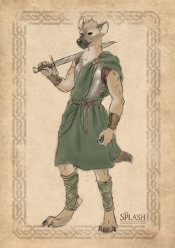 anthro armor brown_eyes clothed clothing front_view fur green_clothing green_robe grin hair holding_melee_weapon holding_object holding_sword holding_weapon looking_at_viewer male male_anthro melee_weapon robe short_hair slim_anthro slim_male smile solo standing sword sword_on_shoulder tan_body tan_fur tan_hair weapon weapon_on_shoulder rufciu hyena mammal colored_sketch hi_res sketch