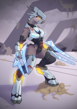 abs anthro armor armwear breasts clothing energy_sword female grey_body headgear helmet holding_melee_weapon holding_object holding_sword holding_weapon leggings legwear leotard mandibles melee_weapon muscular muscular_anthro muscular_female scar solo stomping sword thigh_highs tight_clothing weapon yellow_eyes sat_v12 halo_(series) microsoft xbox_game_studios alien flood_(halo) sangheili 2020 digital_media_(artwork) hi_res