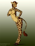 animal_print anthro biped breasts female genitals giraffe_print gradient_background horn looking_at_viewer nipples nude ossicone piercing pussy simple_background solo standing tail tail_tuft tuft demona69 giraffe giraffid mammal