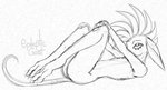 2021 alien american_mythology animal_humanoid anthro butt chupacabra claws cryptid digital_drawing_(artwork) digital_media_(artwork) epileptic_goat girly hi_res humanoid looking_at_viewer male mammal monochrome monster mythology nude pirancra signature simple_background sketch solo toe_claws watermark widescreen