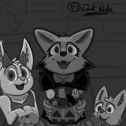 anthro candy chocolate clothed clothing costume dessert fangs female food fur group halloween_costume holidays horn looking_at_viewer male open_mouth simple_background smile teeth tuft young young_anthro darkwarks halloween canid canine canis demon lagomorph leporid mammal rabbit vampire 1:1 black_and_white digital_media_(artwork) hi_res monochrome