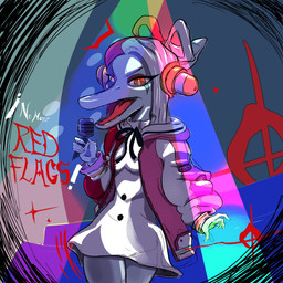 abstract_background alternate_costume amber_eyes anthro blue_body bone_frill clothed clothed_anthro clothed_female clothing dress electronics female female_anthro fingers frill_(anatomy) front_view grey_hair hair holding_microphone holding_object humanoid_hands jacket long_hair looking_at_viewer markings microphone open_clothing open_jacket open_mouth open_topwear pink_clothing pink_jacket pink_topwear sharp_teeth singing solo spotlight standing striped_markings stripes teeth text topwear white_clothing white_dress anfitrionaaa goodbye_volcano_high ko_op_(game_developer) fang_(gvh) prehistoric_species pterosaur reptile scalie 1:1 2024 absurd_res colored digital_media_(artwork) english_text hi_res portrait shaded three-quarter_portrait