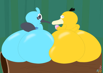 ambiguous_gender beak big_butt blue_body blue_skin butt duo huge_butt log looking_at_viewer looking_back outside rear_view semi-anthro sitting_on_log wood yellow_body yellow_skin 300redhun crema_(company) nintendo pokemon temtem generation_1_pokemon mammal monotreme platypet_(temtem) platypus pokemon_(species) psyduck flat_colors hi_res