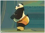 anthro belly big_belly big_butt blush bodily_fluids bottomwear butt clothing looking_back male overweight overweight_anthro overweight_male shorts side_view solo sweat tail text saintbullart dreamworks kung_fu_panda master_po_ping bear giant_panda mammal 2023 artist_name url