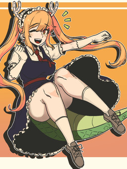 blonde_hair breasts clothed clothing convenient_censorship dress emanata female footwear gloves hair handwear horn maid_headdress one_eye_closed pigtails shoes socks solo tail upskirt wink powtaytow3333 miss_kobayashi's_dragon_maid mythology tohru_(dragon_maid) animal_humanoid dragon dragon_humanoid humanoid mythological_creature mythological_scalie scalie 2021
