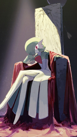 ambiguous_gender anthro biped chair clothed clothed_anthro clothing furniture green_body green_hair hair hair_over_eye looking_at_viewer on_chair one_eye_obstructed pupils sitting sitting_on_chair sitting_on_throne solo throne white_body white_sclera sakuraiisui nintendo pokemon gardevoir generation_3_pokemon humanoid pokemon_(species) 2026 9:16 hi_res