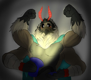 4_arms antennae_(anatomy) anthro barazoku beard black_body blush body_hair brown_body facial_hair flexing green_body grey_body lamp lantern male multi_arm multi_limb muscular muscular_anthro muscular_male neck_tuft nipples nude pecs presenting red_body solo tuft wings zordykeaboo home_zomewhere_else mothoc arthropod insect lepidopteran moth