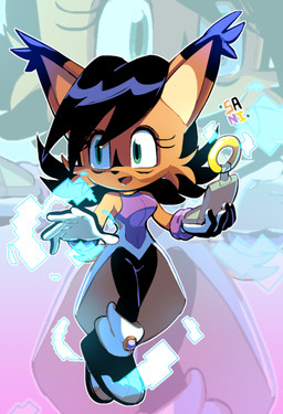 black_hair breasts brown_body brown_fur clothing dress eyelashes female fur green_eyes hair open_mouth smile solo sanikink archie_comics sega sonic_the_hedgehog_(archie) sonic_the_hedgehog_(comics) sonic_the_hedgehog_(series) nicole_the_lynx felid feline lynx mammal hi_res