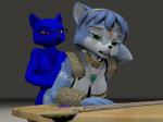 2018 4:3 anthro blue_body blue_fur blue_hair breasts canid canine canis canon_x_oc demarticusstone digital_media_(artwork) duo female fox from_behind_position fur hair kiday_(kiday) krystal_(star_fox) looking_at_viewer looking_pleasured male male/female mammal nintendo open_mouth sex simple_background smile star_fox wolf