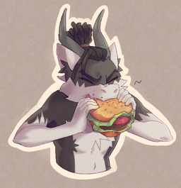 5_toes anthro brown_body brown_eyebrows brown_fur brown_hair brown_inner_ear_fluff burger cheek_tuft countershading dreadlocks eating eyebrows facial_tuft feet food fur hair horn inner_ear_fluff male simple_background solo toes tuft xxxanchk mythology dpakollia dragon furred_dragon furred_scalie mythological_creature mythological_scalie scalie hi_res