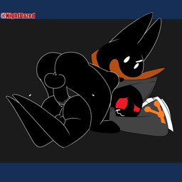 anal anthro anus balls bodily_fluids butt clothing coat crossed_arms drips duo eyebrows folded_legs from_behind_position genitals half-closed_eyes hat headgear headwear legs_up looking_pleasured lying male male/male narrowed_eyes on_front onomatopoeia open_mouth penetration penis red_eyes sex smile sound_effects text topwear nightdazed domestic_cat felid feline felis humanoid mammal shadow_creature 1:1 2d_animation animated english_text frame_by_frame hi_res loop watermark