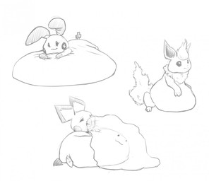 belly big_belly feral feral_pred group huge_belly inflation overweight simple_background sitting vore white_background saphiros nintendo pokemon ditto_(pokemon) eeveelution flareon generation_1_pokemon generation_2_pokemon generation_3_pokemon pichu plusle pokemon_(species) 2013 monochrome