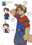 anthro biped brown_body brown_fur brown_hair clothed clothing eyebrows fingers floppy_ears fur hair human_to_anthro kemono male question_mark solo species_transformation tail transformation milkybot stardew_valley canid canine canis domestic_dog human mammal hi_res