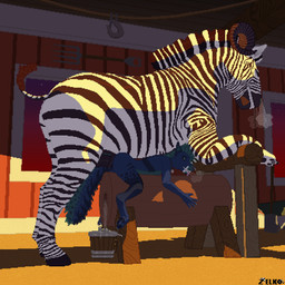 anal anal_penetration animal_genitalia animal_penis anthro anthro_on_feral anthro_penetrated barn bestiality black_sclera blue_body blue_fur bodily_fluids breath breeding_mount bucket clenched_teeth collar collar_tag container cum cum_drip cum_in_bucket cum_in_container cum_in_sex_toy dominant dominant_feral dripping duo dusk ear_piercing equine_genitalia equine_penis erection facial_piercing feral feral_penetrating feral_penetrating_anthro fur genital_fluids genitals horn huge_penetration interspecies male male/male male_feral male_on_feral male_penetrated male_penetrating male_penetrating_male nose_piercing penetration penile penile_penetration penis penis_milking piercing quadruped raised_tail sex size_difference snorting striped_body stripes tail tail_fluff teeth conditional_dnp zelkothezeeb maverick_(galaxy) zelko canid canine canis equid equine felkin hybrid hyena mammal wolf zebra 1:1 digital_media_(artwork) hi_res pixel_(artwork)