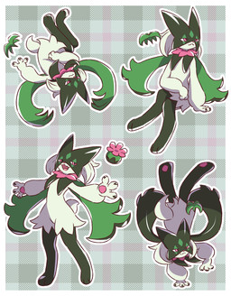 ambiguous_gender anthro claws featureless_crotch flat_chested fur green_body green_fur green_hair hair handstand open_mouth pattern_background pawpads paws pink_eyes simple_background solo tail tongue nekogyo122 nintendo pokemon felid feline generation_9_pokemon mammal meowscarada pokemon_(species) 2023 absurd_res hi_res