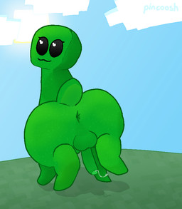 :3 anus backsack balls big_butt black_eyes blue_sky bodily_fluids butt cloud erection eyelashes feral foreskin genital_fluids genitals glans green_body hiked_leg humanoid_genitalia humanoid_penis looking_at_viewer looking_back male outside penis precum precum_string presenting presenting_hindquarters quadruped raised_leg rear_view sky solo sun tail pincoosh microsoft minecraft mojang xbox_game_studios creeper_(minecraft) digital_media_(artwork) hi_res signature