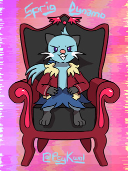 3_toes 4_fingers ambiguous_gender black_ears blue_body blue_eyes blue_fur blue_hair chair clothing coat feet fingers fur furniture hair head_tuft pokemorph ponytail red_clothing red_coat red_topwear solo throne toes topwear tuft whiskers white_whiskers psykwol nintendo pokemon sprig_dynamo_(psykwol) dewott generation_5_pokemon pokemon_(species) 3:4 digital_media_(artwork) hi_res ibispaint_(artwork) nonbinary_(lore)