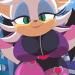 anthro big_breasts bouncing_breasts breasts city clothed clothing day detailed_background female hand_on_hip looking_at_viewer low-angle_view membrane_(anatomy) membranous_wings outside solo wings twistedgrim netflix sega sonic_prime sonic_the_hedgehog_(series) rouge_the_bat bat mammal 1:1 2022 animated low_res no_sound short_playtime webm