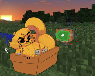 all_fours anthro bandage bandaged_arm big_butt black_sclera boat butt claws eyebrows fangs fur imminent_anal looking_back male nude question_mark raised_tail red_eyes screencap screencap_background solo tail teeth thick_eyebrows thick_thighs vehicle watercraft yellow_body yellow_fur youtuber amogos_susi microsoft minecraft minecraft_sheep_fucker mojang xbox_game_studios youtube mikecrack canid canine canis domestic_dog mammal absurd_res hi_res