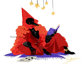 anthro beak black_beak black_body book carpet eyes_closed holding_book holding_object male red_eyes simple_background sitting solo white_background kabo_chips cult_of_the_lamb massive_monster_(studio) clauneck_(cult_of_the_lamb) anatid anseriform avian bird duck 2026