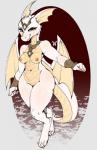 2020 anthro avante92 blush breasts dragon female hi_res horn looking_at_viewer mythological_creature mythological_scalie mythology nipples nude red_eyes scalie smile solo standing tail thick_thighs wide_hips wings