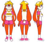 anthro blonde_hair bottomwear clothing female fur hair orange_body orange_fur shirt shorts smile solo t-shirt topwear cam_(artist) tangobunny lagomorph leporid mammal rabbit hi_res model_sheet