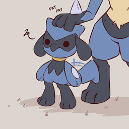 3_toes ambiguous_gender anthro biped black_eyes duo feet fingers front_view fur hand_spike headpat nude nude_ambiguous nude_anthro spikes spikes_(anatomy) standing tail tail_motion tailwag toes advos nintendo pokemon generation_4_pokemon lucario pokemon_(species) riolu 1:1 2026 digital_drawing_(artwork) digital_media_(artwork)