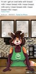 anthro apron apron_only big_breasts breasts clothing dialogue dialogue_box female green_apron green_clothing mostly_nude number repeated_text solo text time timestamp zhibita i_mean_breast_milk starbucks tsuki_chan ailurid mammal red_panda english_text hi_res meme