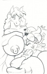 anthro big_breasts breasts duo female huge_breasts hyper nipples john_barrett kamber roxikat domestic_cat equid equine felid feline felis horse mammal hi_res