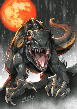 ambiguous_gender biceps black_body black_scales bodily_fluids claws dark feral glowing glowing_eyes gold_scales moon open_mouth red_eyes saliva scales sharp_teeth solo teeth toe_claws beniya_0608 jurassic_park jurassic_world universal_studios ripper_(jurassic_world) dinosaur indoraptor prehistoric_species reptile scalie theropod 2018 hi_res