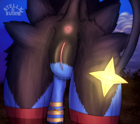 anus bangle black_body black_fur blue_body blue_fur bracelet butt clothing female feral footwear fur genitals glowing glowing_tail jewelry legwear pink_anus pink_vulva presenting presenting_anus presenting_hindquarters presenting_vulva raised_tail simple_background socks star stockings tail thigh_highs vulva yellow_body yellow_fur stellaamoris nintendo pokemon mara_(stellaamoris) felid feline generation_4_pokemon luxray mammal pokemon_(species) absurd_res digital_media_(artwork) digital_painting_(artwork) hi_res painting_(artwork) signature