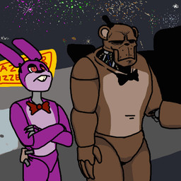 anthro bedding blanket bow_(feature) bow_tie clothing crossed_arms excited eye_patch eyewear fireworks hat headgear headwear holidays hook looking_up machine male night open_mouth outside scared top_hat under_table gud five_nights_at_freddy's new_year scottgames bonnie_(fnaf) chica_(fnaf) foxy_(fnaf) freddy_(fnaf) animatronic avian bear bird canid canine chicken fox galliform lagomorph leporid mammal phasianid rabbit robot 1:1 2015 animated low_res