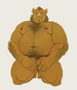 belly biped eyes_closed hairy humanoid_hands male moobs nipples overweight overweight_male simple_background solo hoggan humanoid orc 2021 hi_res