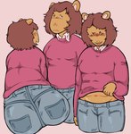 anthro blush bottomwear brown_hair butt clothed clothing clothing_lift denim denim_bottomwear denim_clothing female hair jeans mature_anthro mature_female navel pants presenting_belly shirt shirt_lift slightly_chubby solo topwear peachfuzz87 arthur_(series) jane_read aardvark mammal 2021 absurd_res hi_res